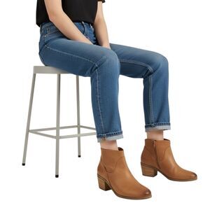 Lucky Brand Leather Booties Women's Block Heel LK-Claral Camel Tan Size 7 M Zips